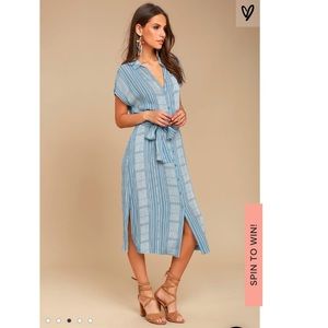 LUSH Blue and White Striped Shirt Dress with Tie